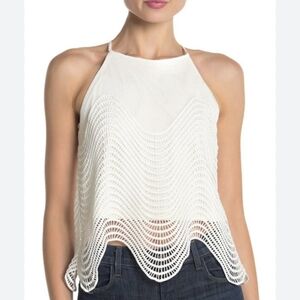 J.O.A. Los Angeles White Crochet Halter Sleeveless Blouse Size XS Boho Festival